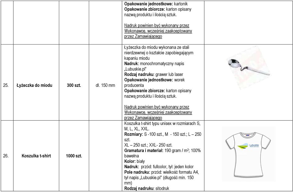 pl Rodzaj nadruku: grawer lub laser Opakowanie jednostkowe: worek producenta Koszulka t-shirt typu unisex w rozmiarach S, M, L, XL, XXL. Rozmiary: S -100 szt.