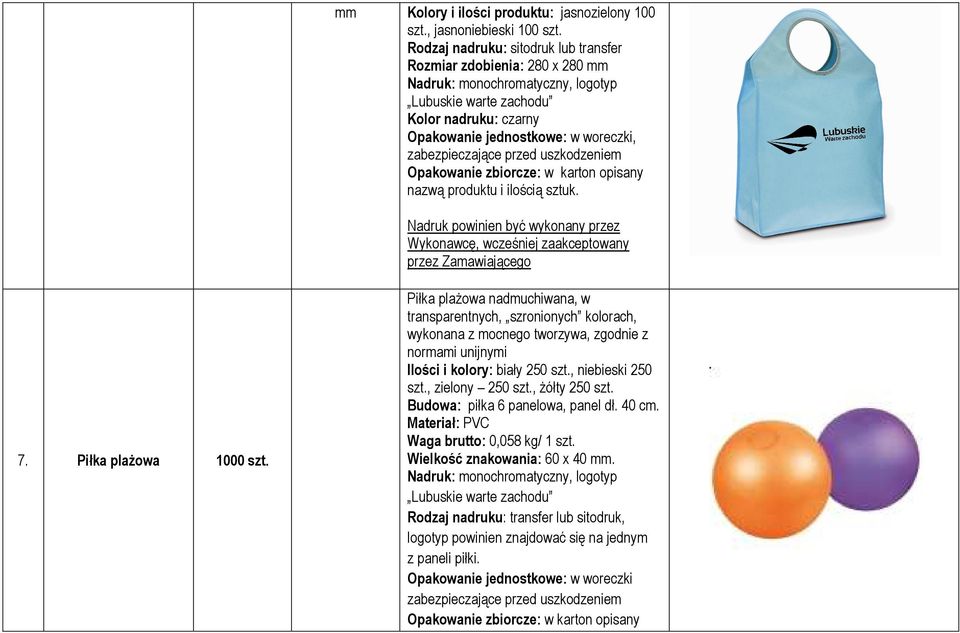 zabezpieczające przed uszkodzeniem 7. Piłka plażowa 1000 szt.