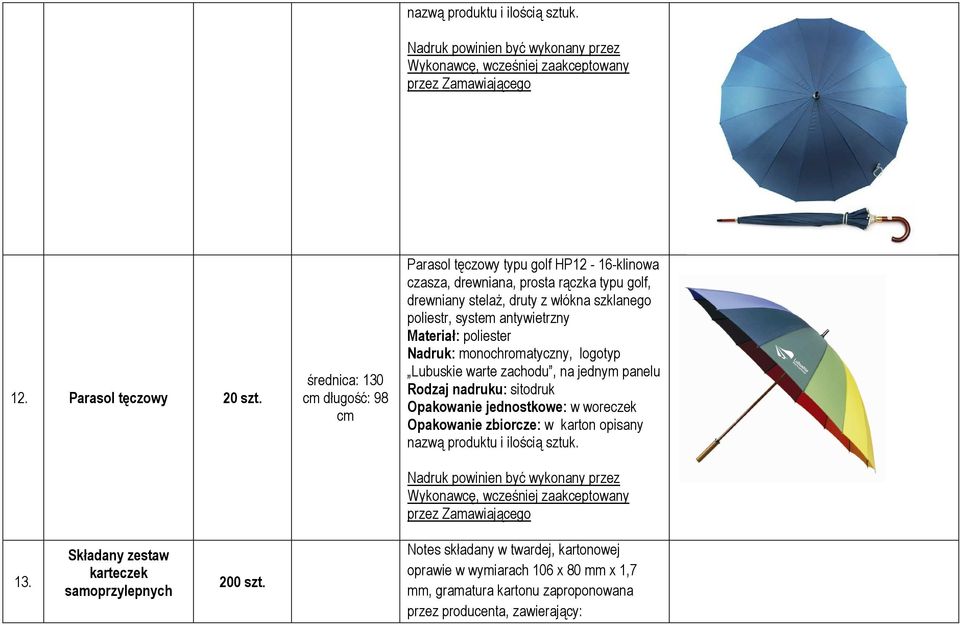 z włókna szklanego poliestr, system antywietrzny Materiał: poliester Nadruk: monochromatyczny, logotyp Lubuskie warte zachodu, na jednym