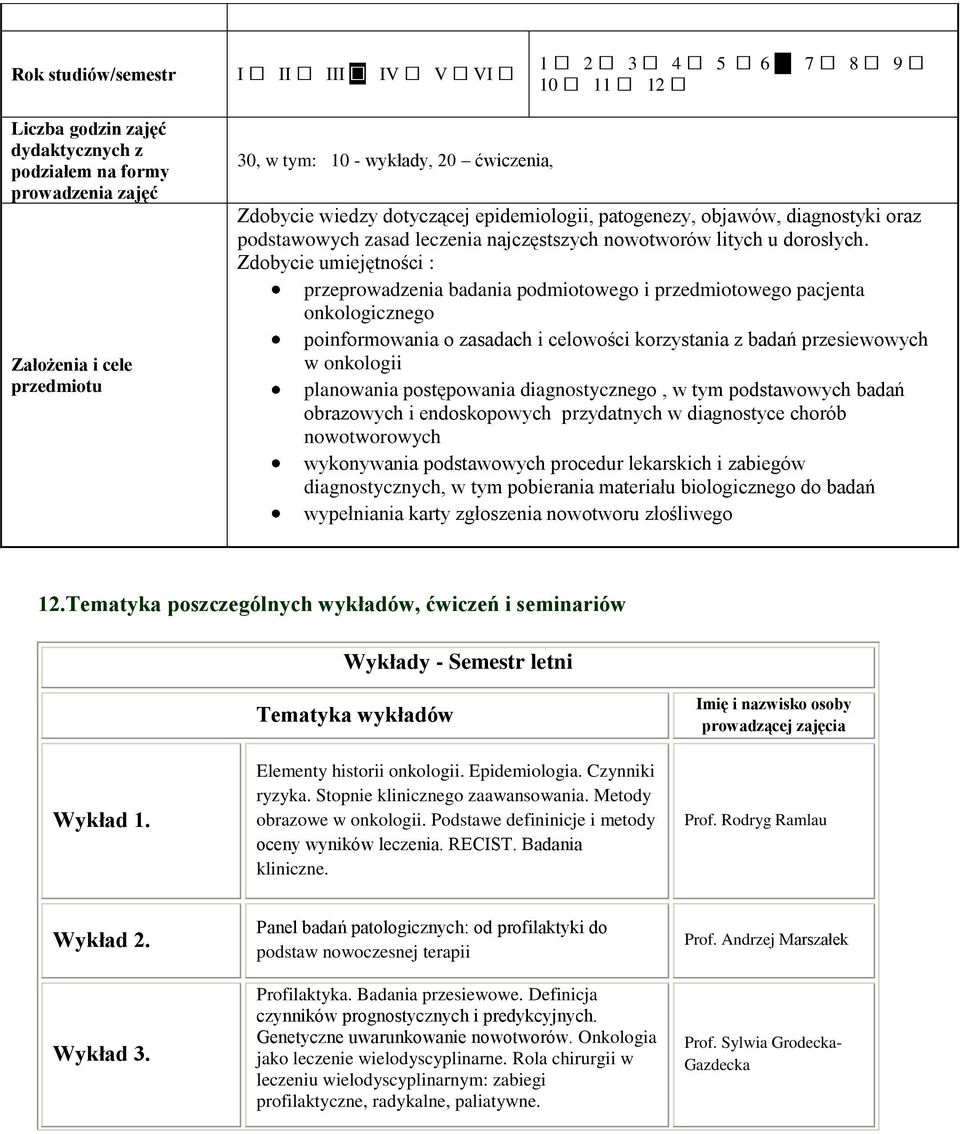 Zdobycie umiejętności : przeprowadzenia badania podmiotowego i przedmiotowego pacjenta onkologicznego poinformowania o zasadach i celowości korzystania z badań przesiewowych w onkologii planowania