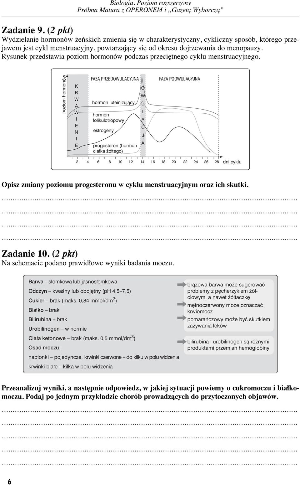 Rysunek przedstawia poziom hormonów podczas przeci tnego cyklu menstruacyjnego.