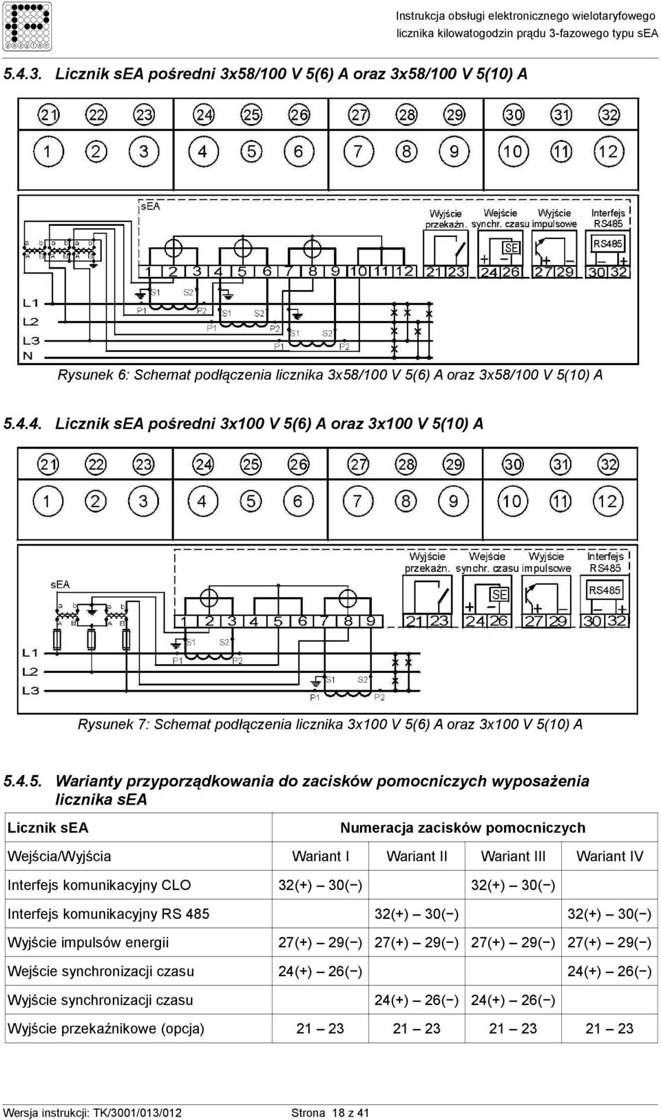 komunikacyjny CLO 32(+) 30( ) 32(+) 30( ) Interfejs komunikacyjny RS 485 32(+) 30( ) 32(+) 30( ) Wyjście impulsów energii 27(+) 29( ) 27(+) 29( ) 27(+) 29( ) 27(+) 29( ) Wejście synchronizacji czasu