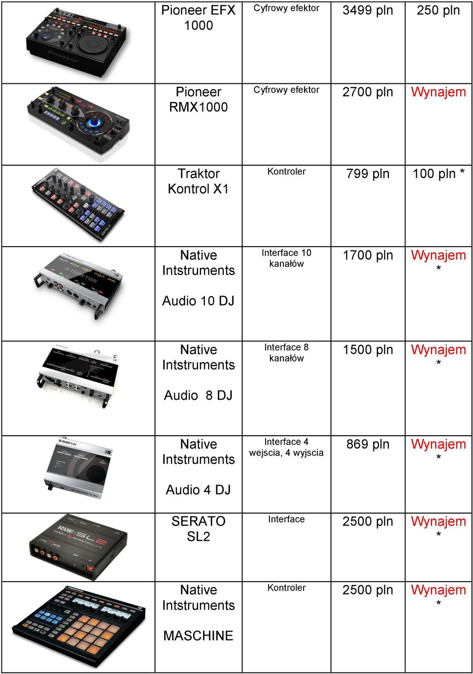 Wynajem Audio 8 DJ Interface 8 kanałów 1500 pln Wynajem Audio 4 DJ Interface 4 wejscia, 4