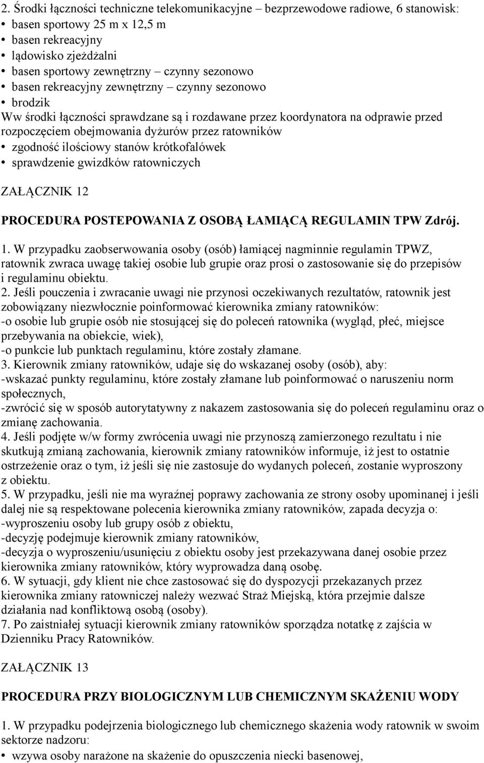 ilościowy stanów krótkofalówek sprawdzenie gwizdków ratowniczych ZAŁĄCZNIK 12
