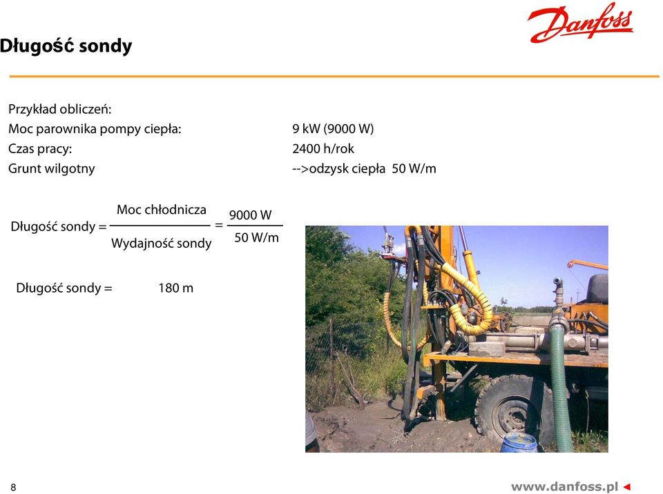 wilgotny -->odzysk ciepła 50 W/m Długość sondy = Moc