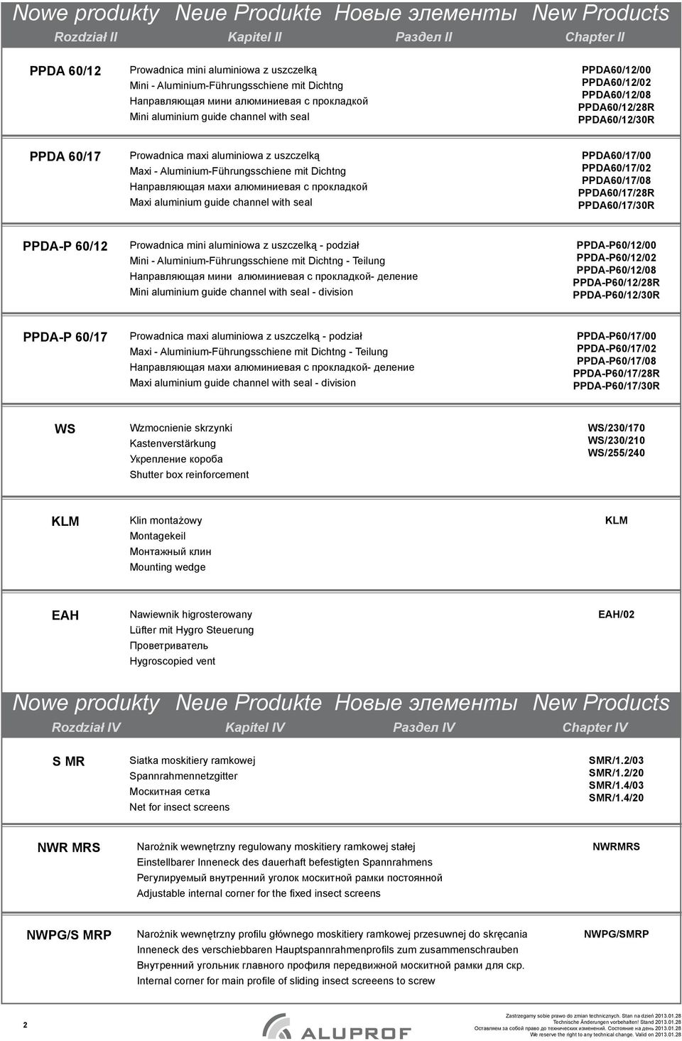 махи алюминиевая с прокладкой Maxi aluminium guide channel with seal PPDA60/17/00 PPDA60/17/02 PPDA60/17/08 PPDA60/17/28R PPDA60/17/30R PPDA-P 60/12 Prowadnica mini aluminiowa z uszczelką - podział