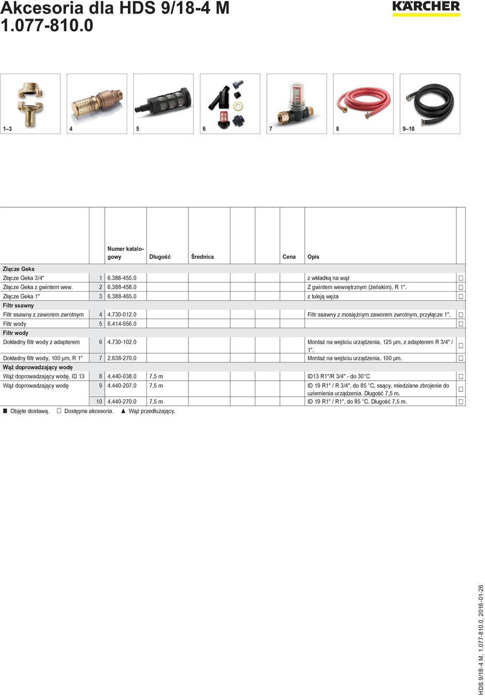 0 Filtr wody Dokładny filtr wody z adapterem 6 4.730-102.0 Montaż na wejściu urządzenia, 125 μm, z adapterem R 3/4" / 1". Dokładny filtr wody, 100 μm, R 1" 7 2.638-270.