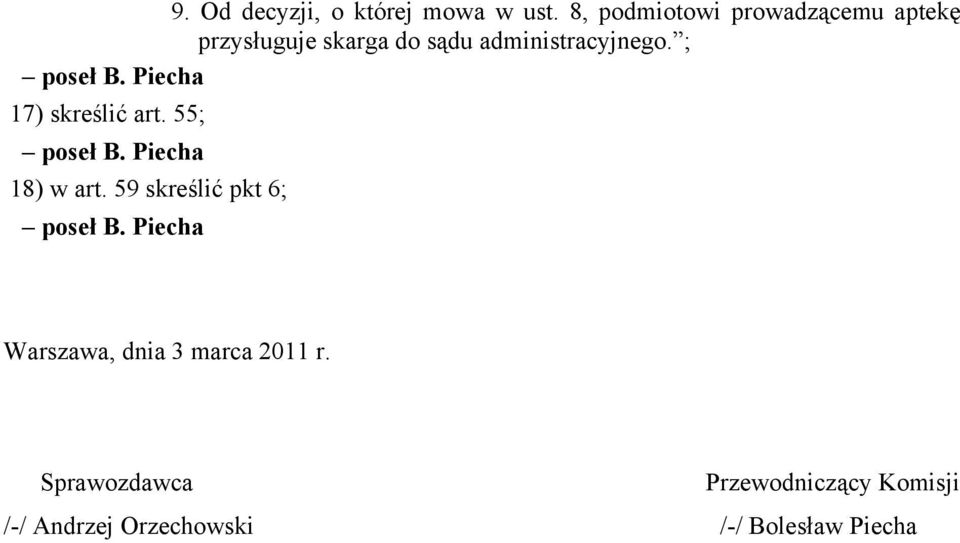 ; poseł B. Piecha 17) skreślić art. 55; poseł B. Piecha 18) w art.