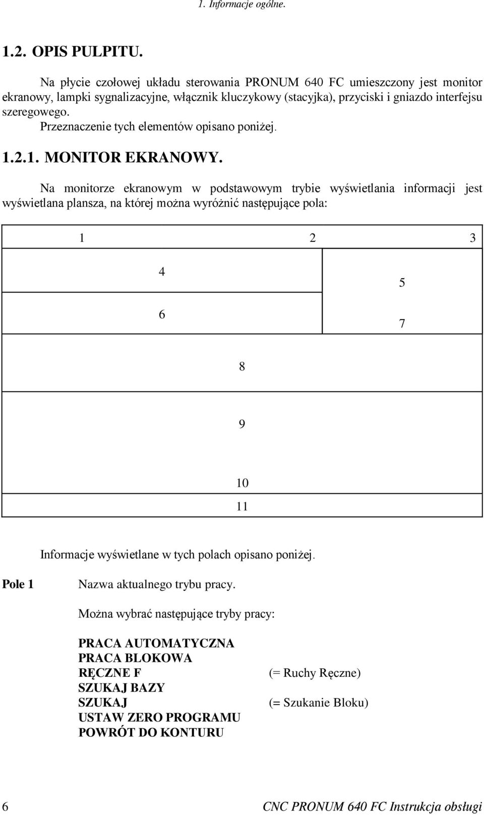 Przeznaczenie tych elementów opisano poniżej. 1.2.1. MONITOR EKRANOWY.