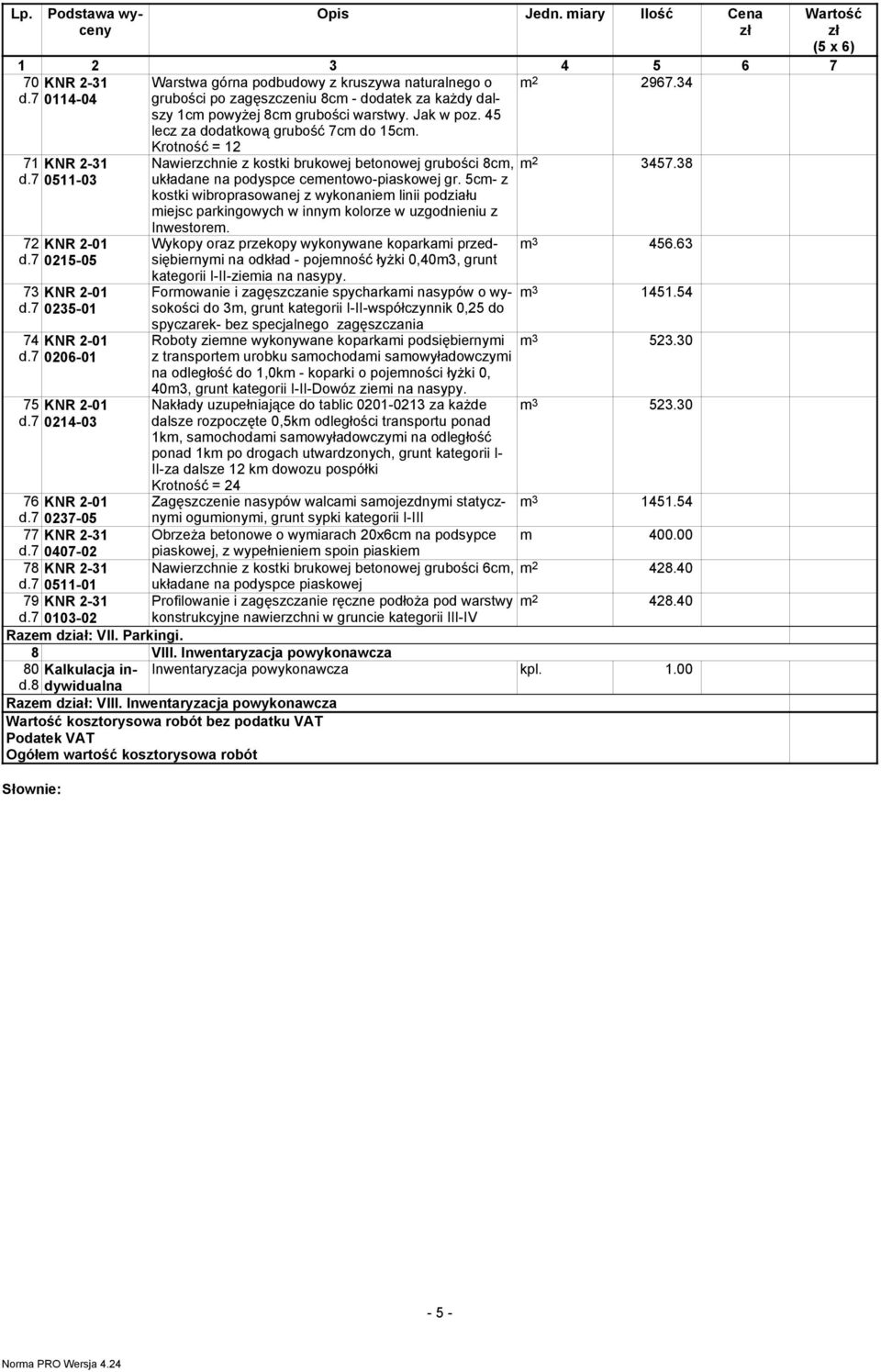 7 0214-03 Krotność = 12 Nawierzchnie z kostki brukowej betonowej grubości 8cm, układane na podyspce cementowo-piaskowej gr.