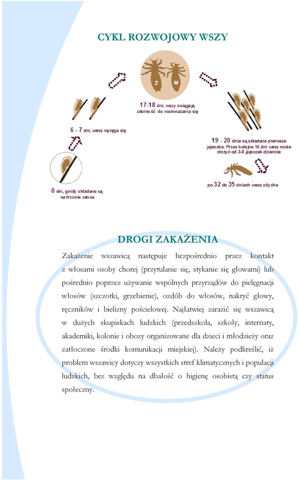 Najłatwiej zarazić się wszawicą w dużych skupiskach ludzkich (przedszkola, szkoły, internaty, akademiki, kolonie i obozy organizowane dla dzieci i młodzieży oraz