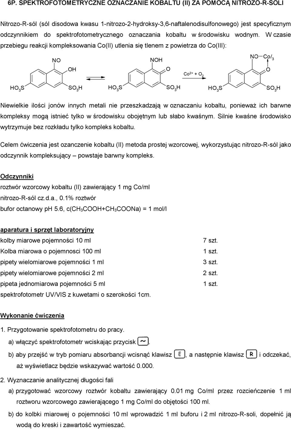 W czasie przebiegu reakcji kompleksowania Co(II) utlenia się tlenem z powietrza do Co(III): NO NOH NO Co/ 3 OH O Co 2+ + O 2 O HO 3 S SO 3 H HO 3 S SO 3 H HO 3 S SO 3 H Niewielkie ilości jonów innych