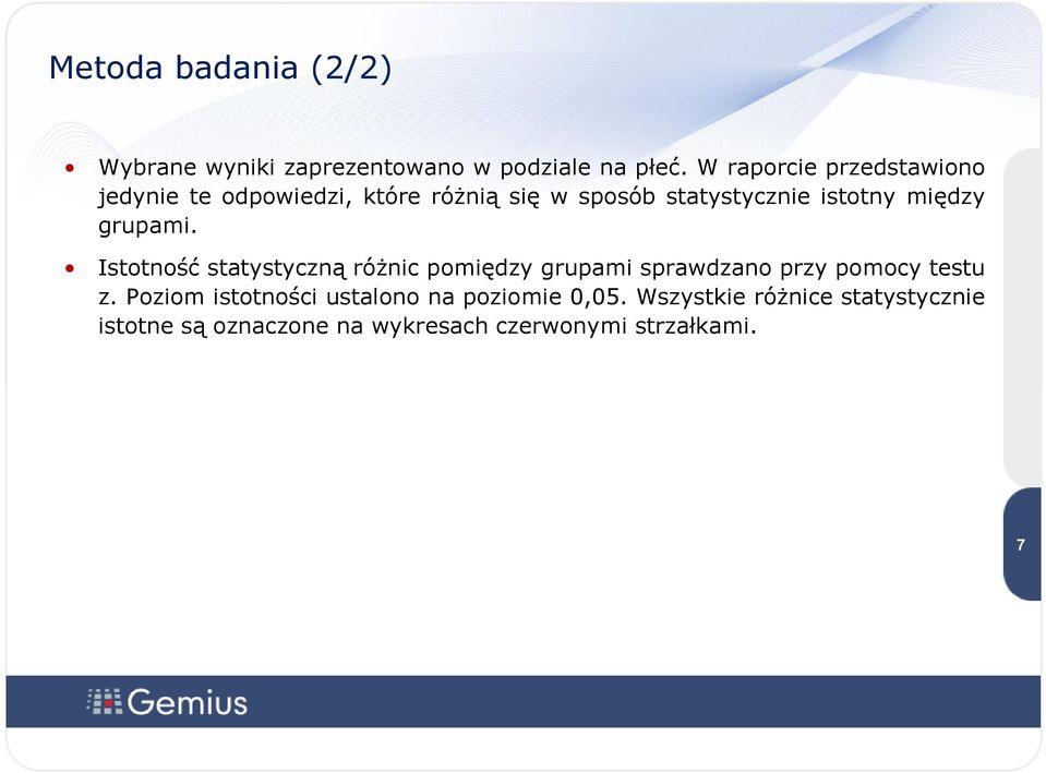 między grupami. Istotność statystyczną różnic pomiędzy grupami sprawdzano przy pomocy testu z.