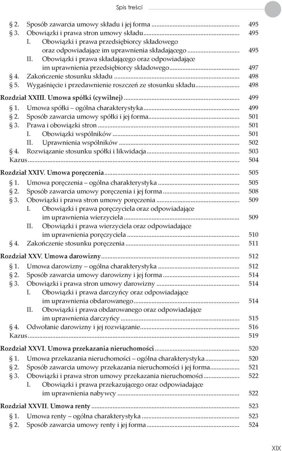 .. 498 Rozdział XXIII. Umowa spółki (cywilnej)... 499 1. Umowa spółki ogólna charakterystyka... 499 2. Sposób zawarcia umowy spółki i jej forma... 501 3. Prawa i obowiązki stron... 501 I.