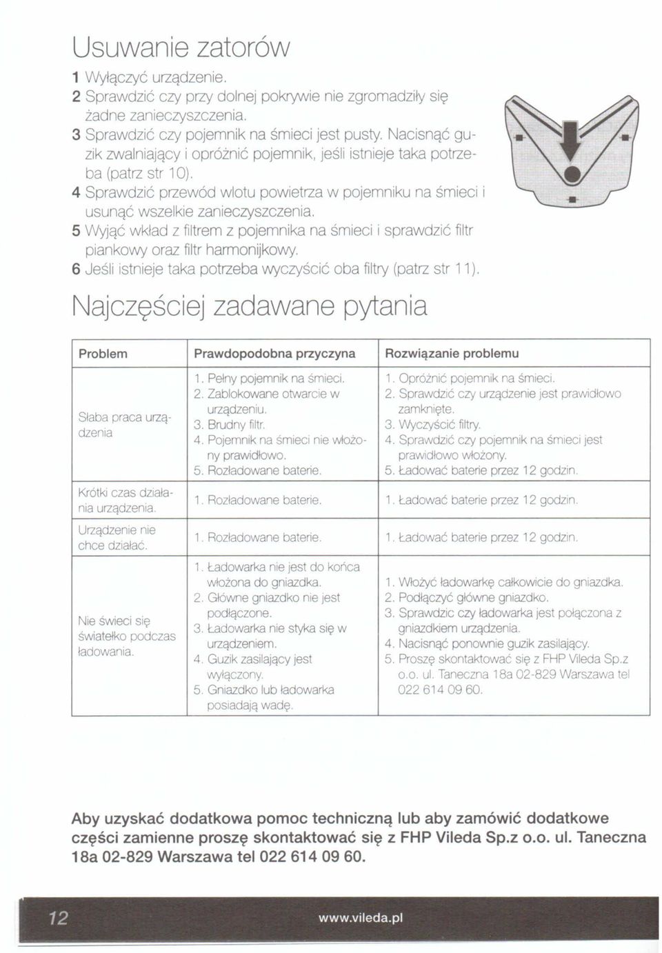 5 Wyja,c wklad z filtrem z pojemnika na smieci i sprawdzic filtr piankowy oraz filtr harmonijkowy. 6 Jesli istnieje taka potrzeba wyczyscic oba filtry (patrz str 11).