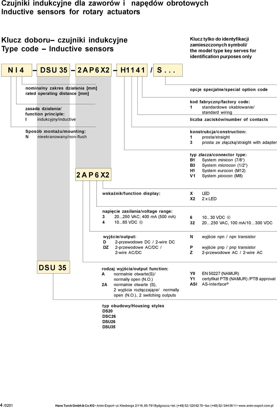 .. nominalny zakres dzia³ania [mm] rated operating distance [mm] zasada dzia³ania/ function principle: I indukcyjny/inductive Sposób monta u/mounting: N nieekranowany/non-flush opcje