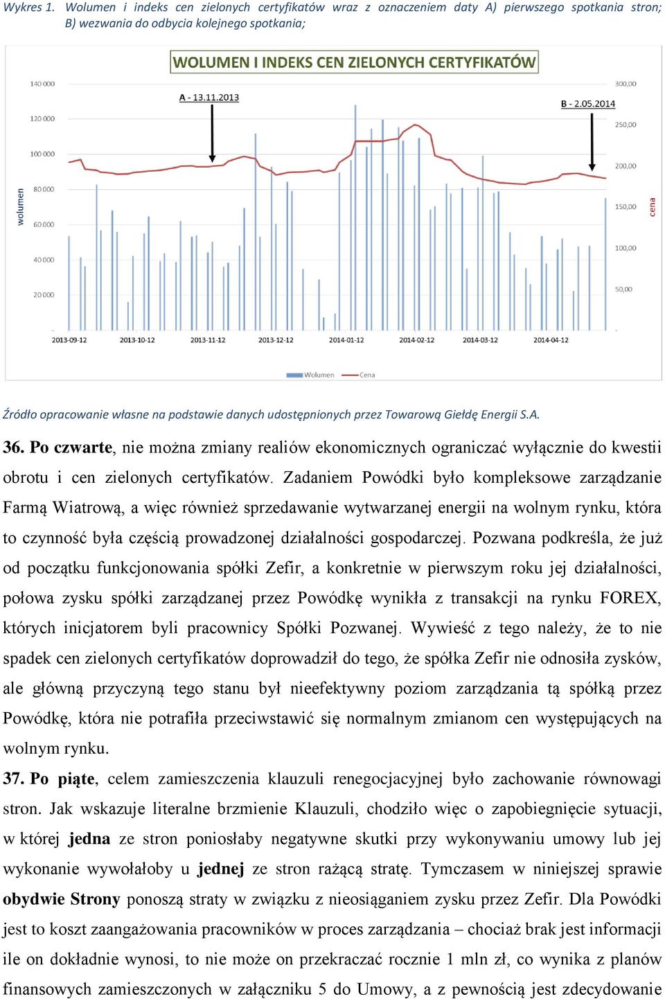 udostępnionych przez Towarową Giełdę Energii S.A. 36. Po czwarte, nie można zmiany realiów ekonomicznych ograniczać wyłącznie do kwestii obrotu i cen zielonych certyfikatów.