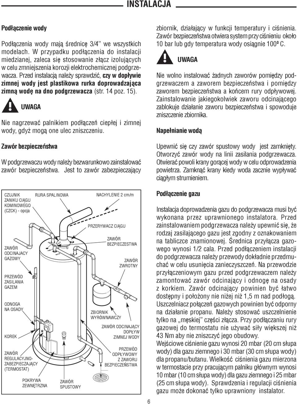 Przed instalacj¹ nale y sprawdziæ, czy w dop³ywie zimnej wody jest plastikowa rurka doprowadzaj¹ca zimn¹ wodê na dno podgrzewacza (str. 4 poz. 5).