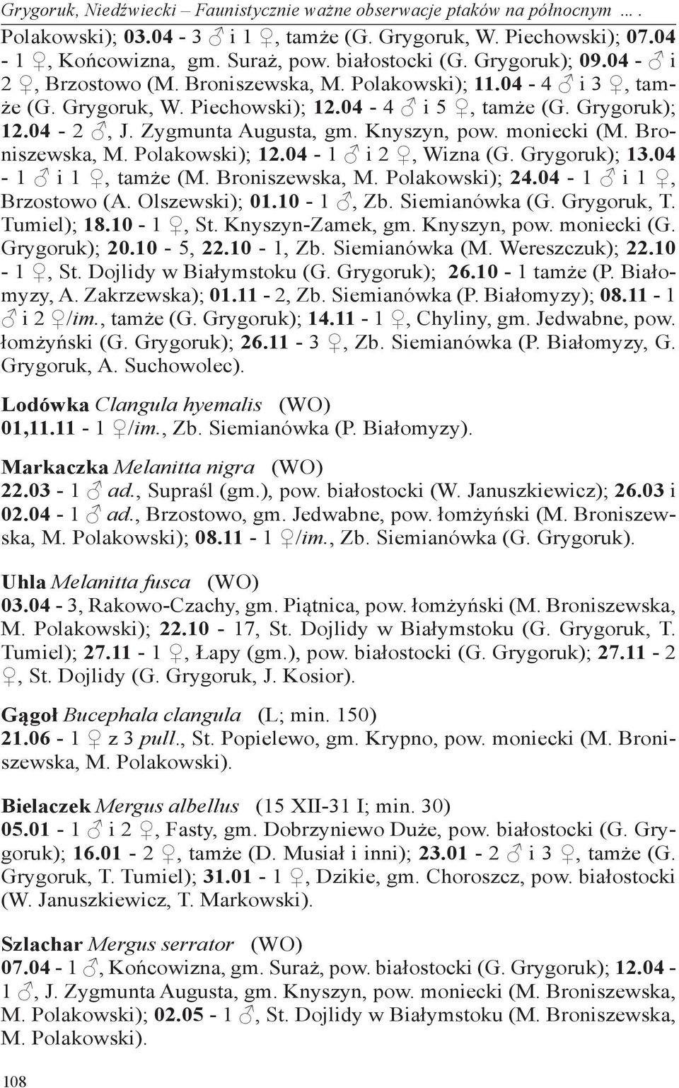 moniecki (M. Broniszewska, M. Polakowski); 12.04-1 i 2, Wizna (G. Grygoruk); 13.04-1 i 1, tamże (M. Broniszewska, M. Polakowski); 24.04-1 i 1, Brzostowo (A. Olszewski); 01.10-1, Zb. Siemianówka (G.
