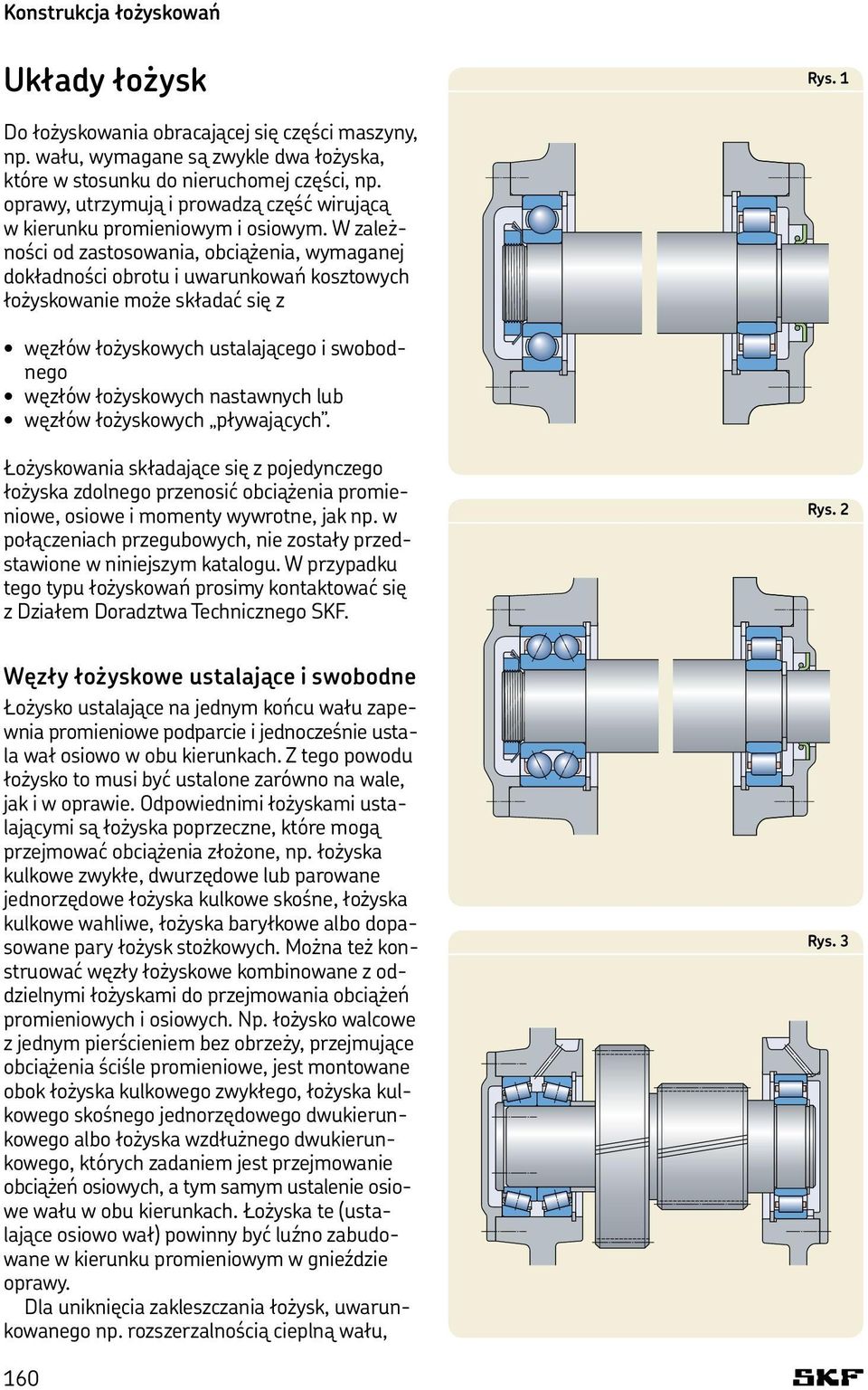 W zależności od zastosowania, obciążenia, wymaganej dokładności obrotu i uwarunkowań kosztowych łożyskowanie może składać się z węzłów łożyskowych ustalającego i swobodnego węzłów łożyskowych