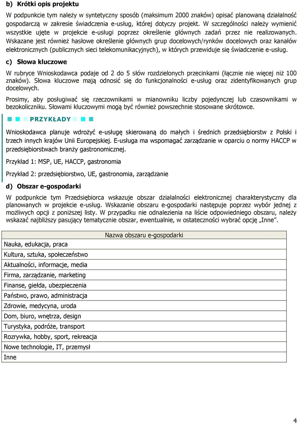 Wskazane jest również hasłowe określenie głównych grup docelowych/rynków docelowych oraz kanałów elektronicznych (publicznych sieci telekomunikacyjnych), w których przewiduje się świadczenie e-usług.