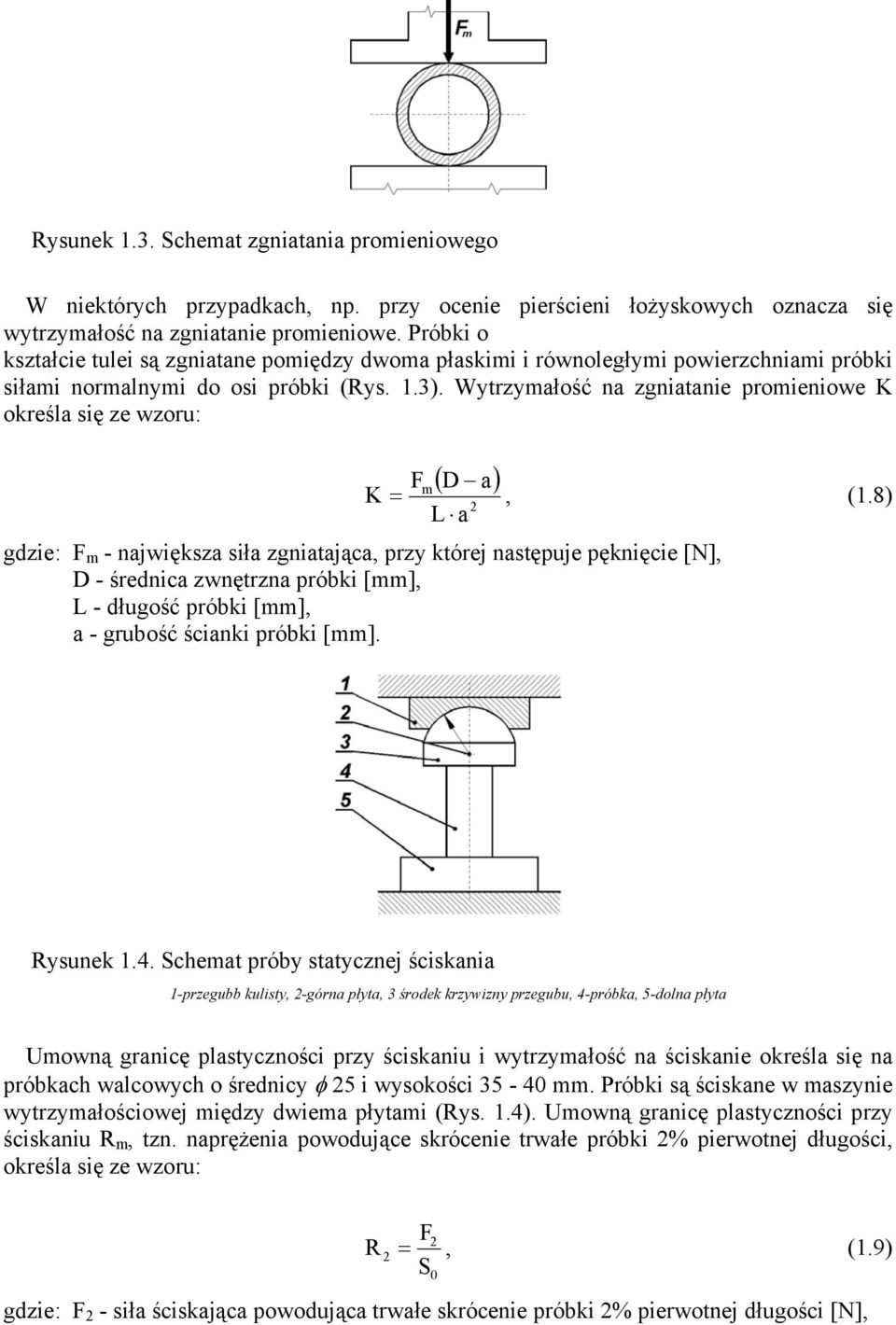 Wytrzymałość na zgniatanie promieniowe K określa się ze wzoru: K ( D a) F L a m =, (1.