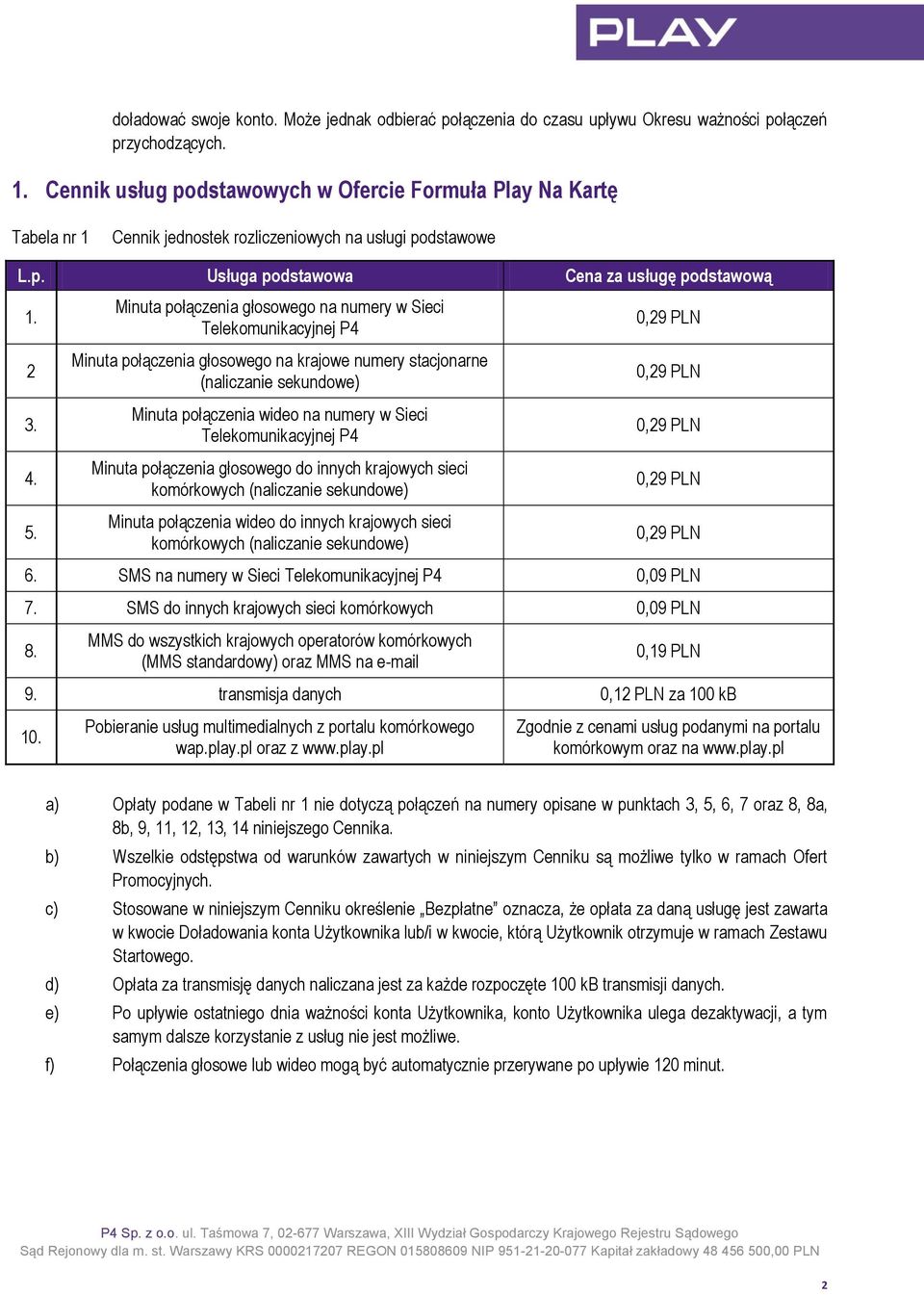 Minuta połączenia głosowego na numery w Sieci Telekomunikacyjnej P4 Minuta połączenia głosowego na krajowe numery stacjonarne (naliczanie sekundowe) Minuta połączenia wideo na numery w Sieci