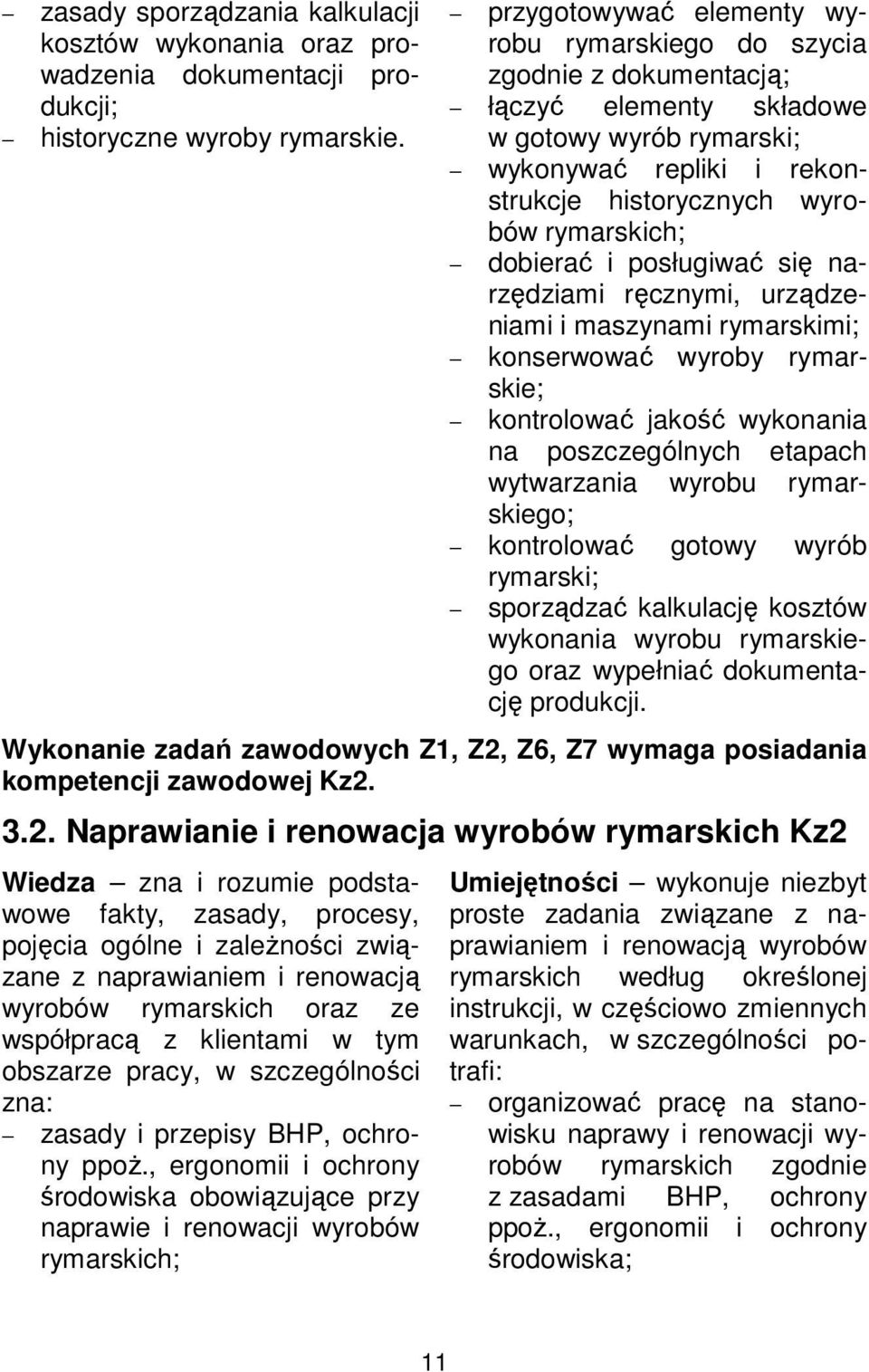 dobierać i posługiwać się narzędziami ręcznymi, urządzeniami i maszynami rymarskimi; konserwować wyroby rymarskie; kontrolować jakość wykonania na poszczególnych etapach wytwarzania wyrobu