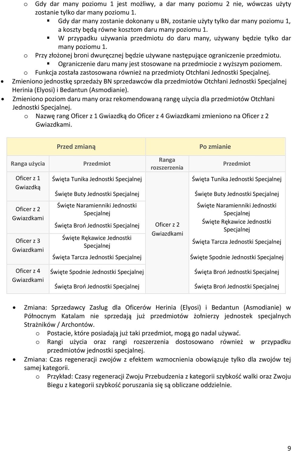 W przypadku używania przedmiotu do daru many, używany będzie tylko dar many poziomu 1. o Przy złożonej broni dwuręcznej będzie używane następujące ograniczenie przedmiotu.