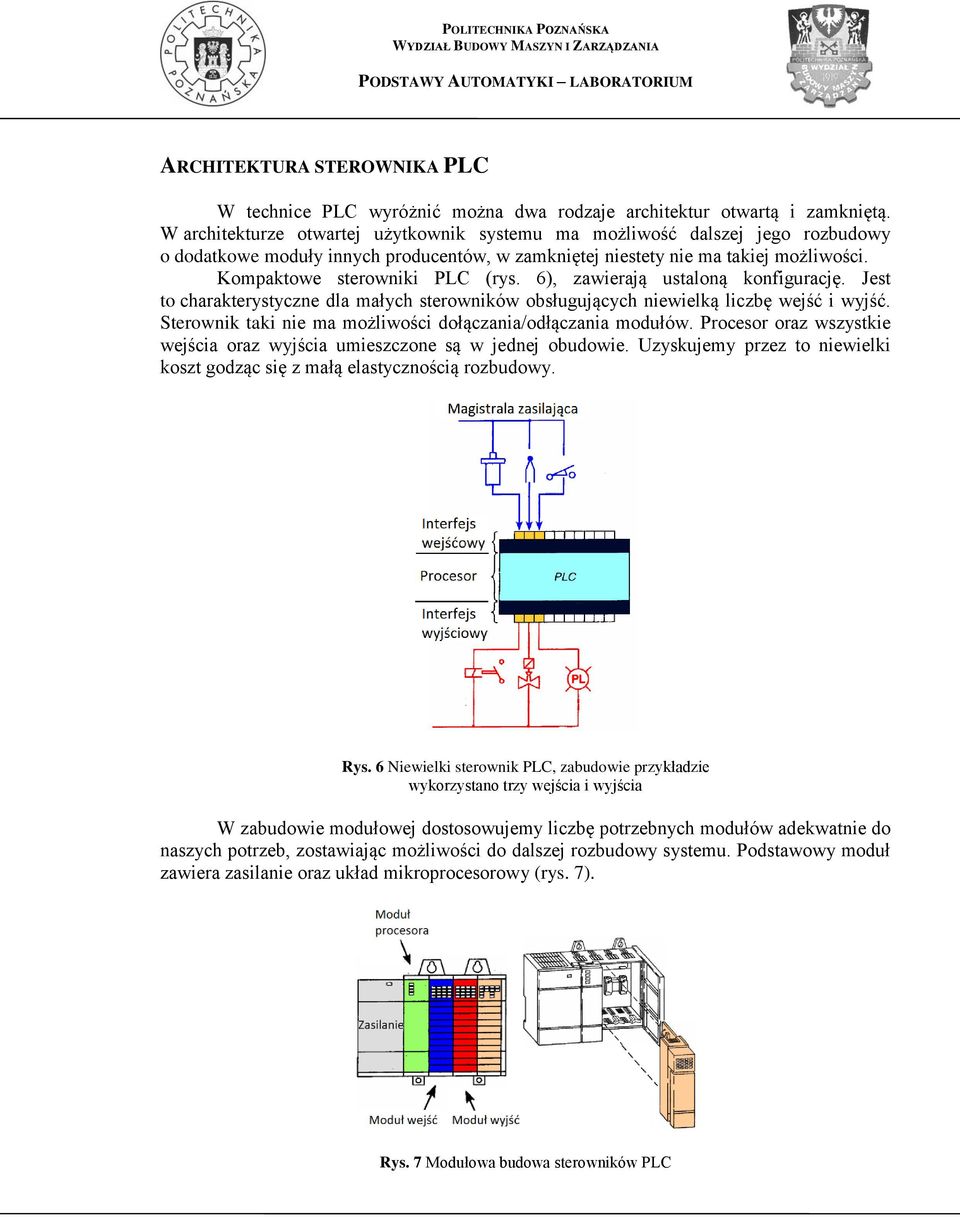 6), zawierają ustaloną konfigurację. Jest to charakterystyczne dla małych sterowników obsługujących niewielką liczbę wejść i wyjść. Sterownik taki nie ma możliwości dołączania/odłączania modułów.