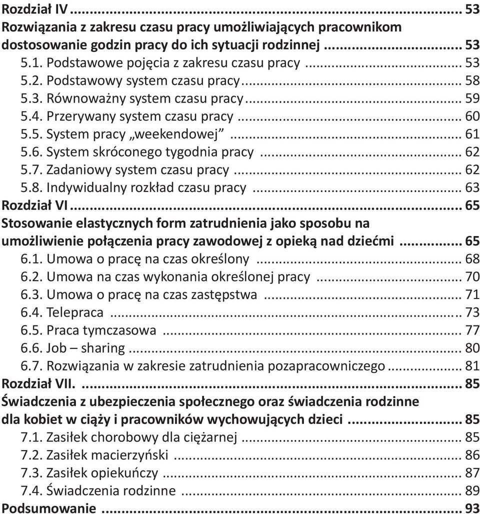 7. Zadaniowy system czasu pracy... 62 5.8. Indywidualny rozkład czasu pracy... 63 Rozdział VI.