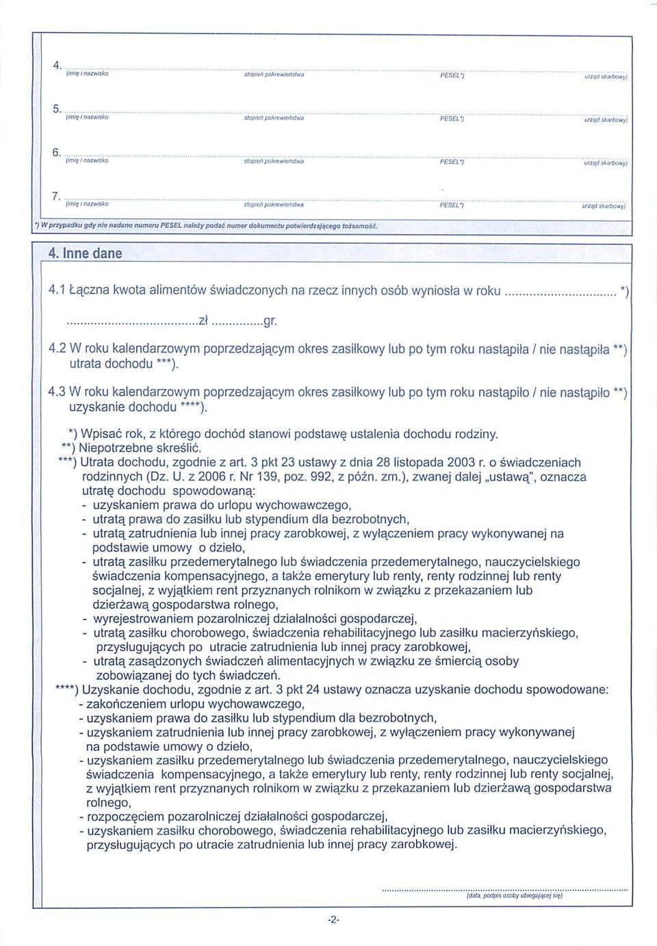 1 taczna kwota alimentow swiadczonych na rzecz innych osob wyniosta w roku *) zl gr. 4.