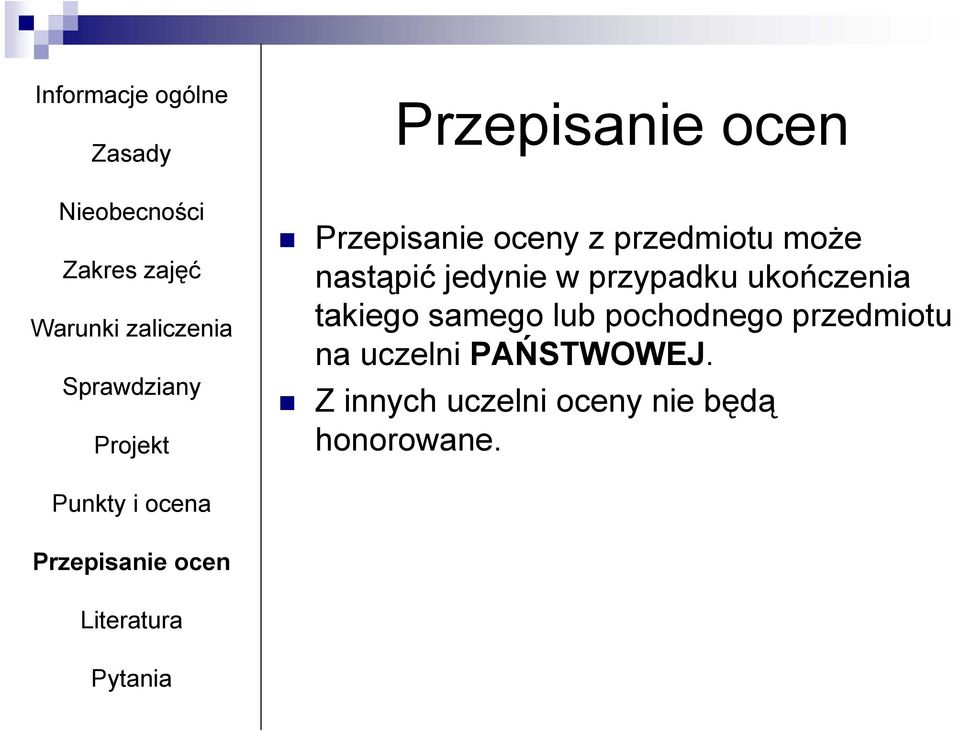 lub pochodnego przedmiotu na uczelni PAŃSTWOWEJ.