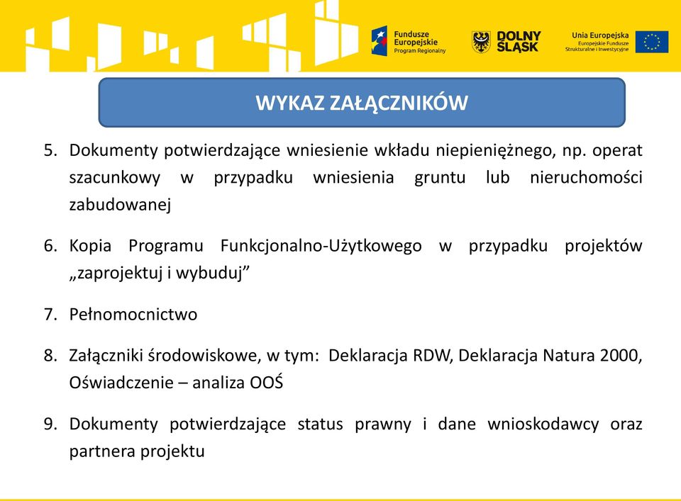 Kopia Programu Funkcjonalno-Użytkowego w przypadku projektów zaprojektuj i wybuduj 7. Pełnomocnictwo 8.