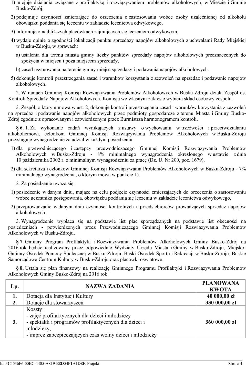 lokalizacji punktu sprzedaży napojów alkoholowych z uchwałami Rady Miejskiej w Busku-Zdroju, w sprawach: a) ustalenia dla terenu miasta gminy liczby punktów sprzedaży napojów alkoholowych