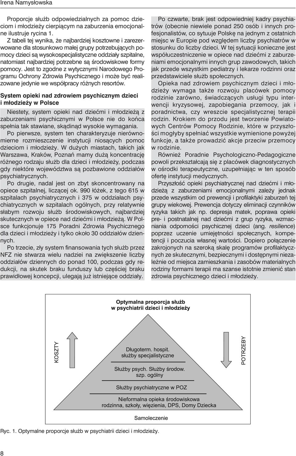 środowiskowe formy pomocy. Jest to zgodne z wytycznymi Narodowego Programu Ochrony Zdrowia Psychicznego i może być realizowane jedynie we współpracy różnych resortów.