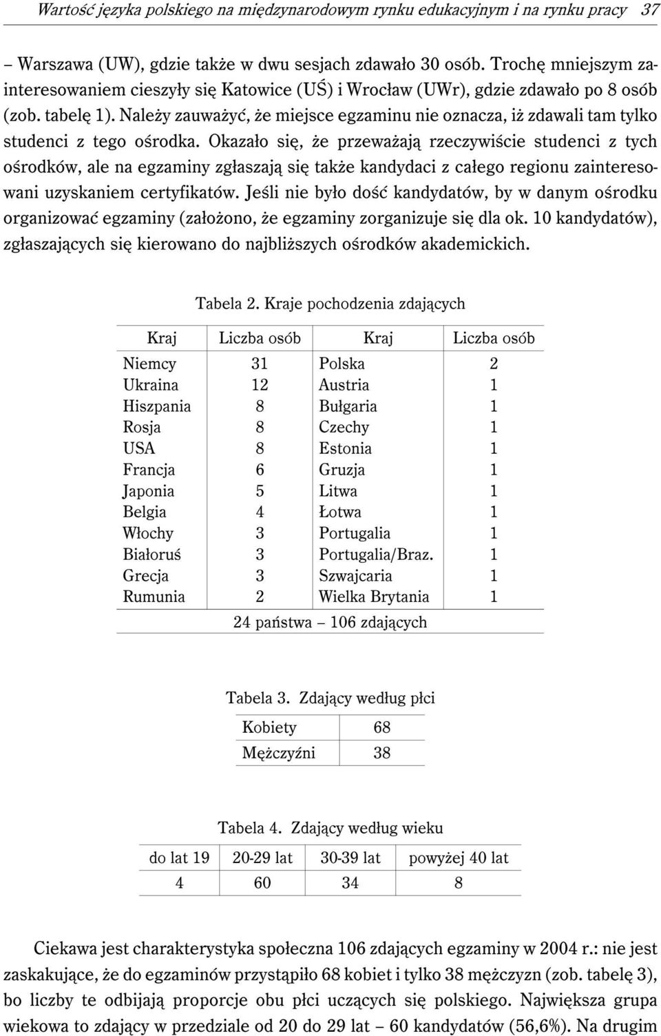 Należy zauważyć, że miejsce egzaminu nie oznacza, iż zdawali tam tylko studenci z tego ośrodka.