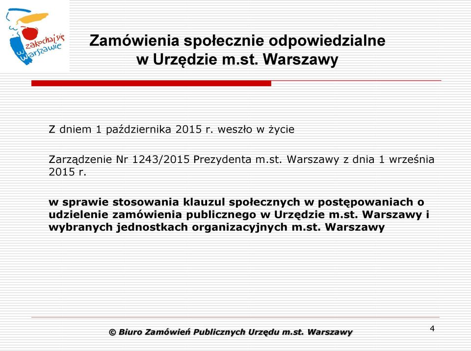weszło w życie Zarządzenie Nr 1243/2015 Prezydenta m.st. Warszawy z dnia 1 września 2015 r.