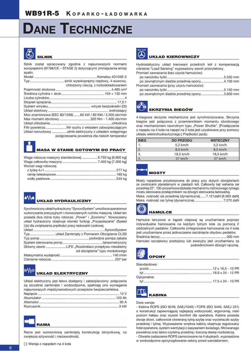 .. 4 Stopień sprężania... 17,5:1 System wtrysku... wtrysk bezpośredni (DI) Układ dolotowy... wolnossący Moc znamionowa (EEC 80/1269)...60 kw / 80 KM / 2.200 obr/min Max moment obrotowy...320 Nm - 1.