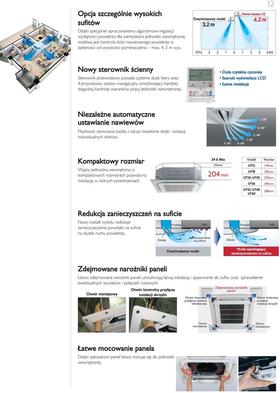 Dotychczasowy model Nowa kaseta LG Nowy sterownik Êcienny Sterownik przewodowy posiada czytelne du e litery oraz 4przyciskowy zestaw nawigacyjny umo liwiajàcy bardziej dogodnà kontrol warunków pracy