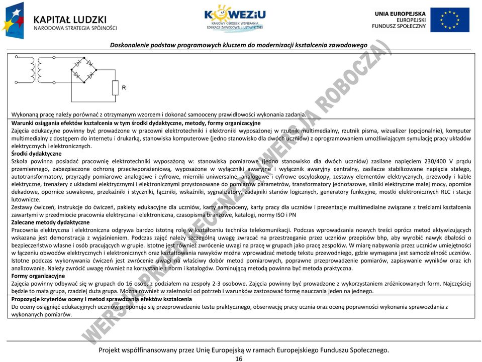 multimedialny, rzutnik pisma, wizualizer (opcjonalnie), komputer multimedialny z dostępem do internetu i drukarką, stanowiska komputerowe (jedno stanowisko dla dwóch uczniów) z oprogramowaniem