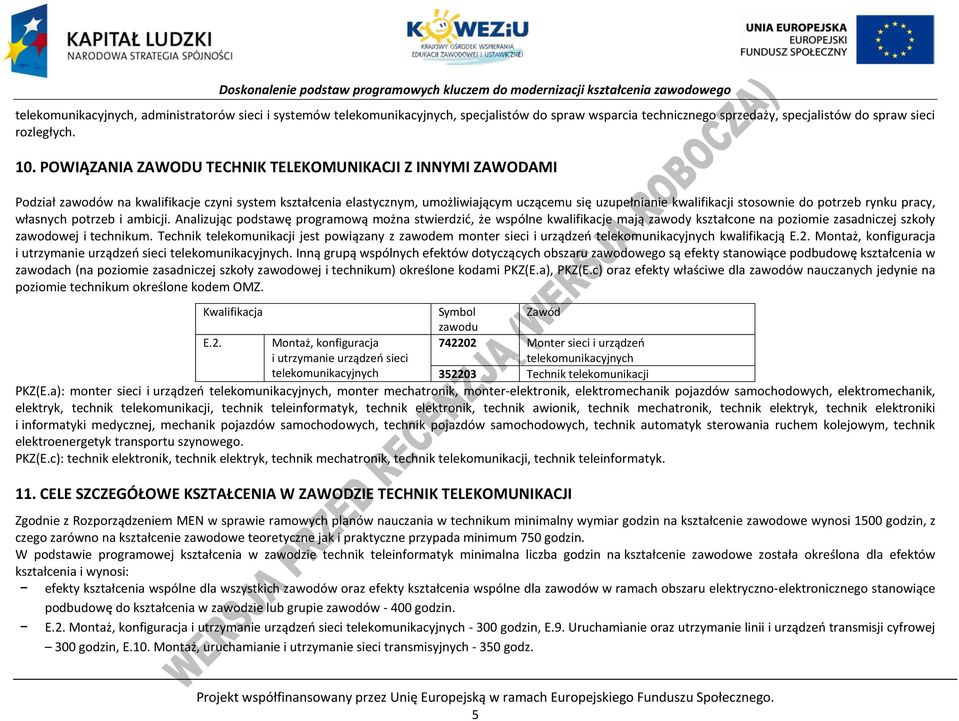 potrzeb rynku pracy, własnych potrzeb i ambicji. Analizując podstawę programową można stwierdzić, że wspólne kwalifikacje mają zawody kształcone na poziomie zasadniczej szkoły zawodowej i technikum.