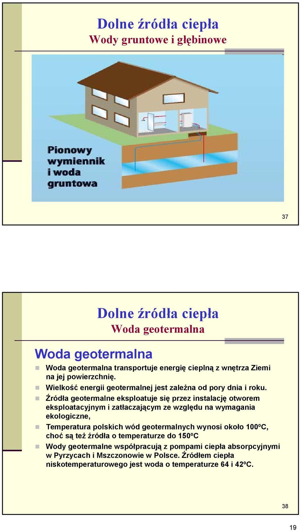 Źródła geotermalne eksploatuje się przez instalację otworem eksploatacyjnym i zatłaczającym ze względu na wymagania ekologiczne, Temperatura polskich wód