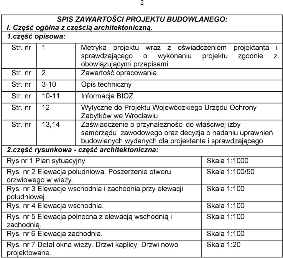 nr 10-11 Informacja BIOZ Str. nr 12 Wytyczne do Projektu Wojewódzkiego Urzędu Ochrony Zabytków we Wrocławiu Str.