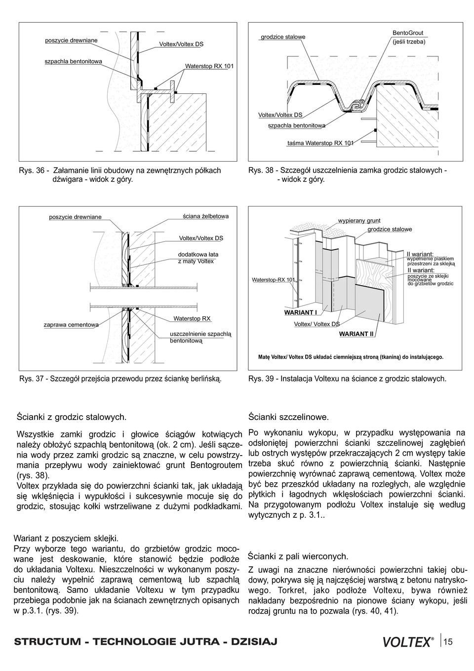 sklejki mocowane do grzbietów grodzic zaprawa cementowa Waterstop RX uszczelnienie szpachl¹ bentonitow¹ WARIANT I WARIANT II Matê uk³adaæ ciemniejsz¹ stron¹ (tkanin¹) do instaluj¹cego. Rys.