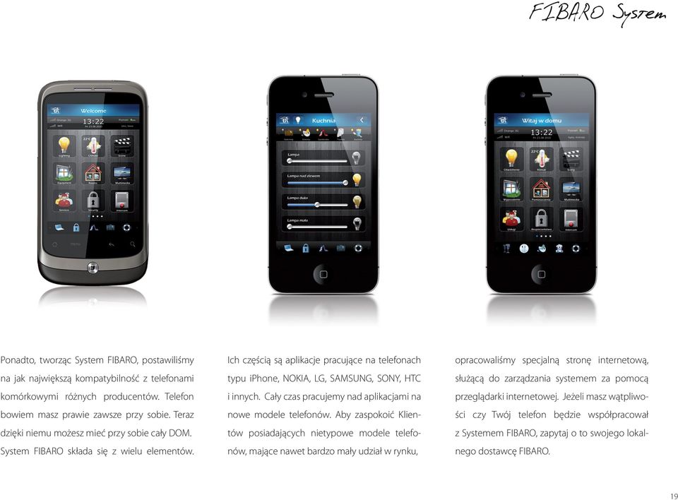 Ich częścią są aplikacje pracujące na telefonach typu iphone, NOKIA, LG, SAMSUNG, SONY, HTC i innych. Cały czas pracujemy nad aplikacjami na nowe modele telefonów.