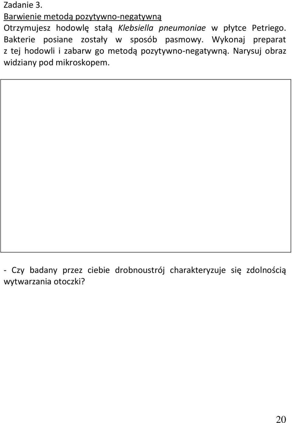 płytce Petriego. Bakterie posiane zostały w sposób pasmowy.