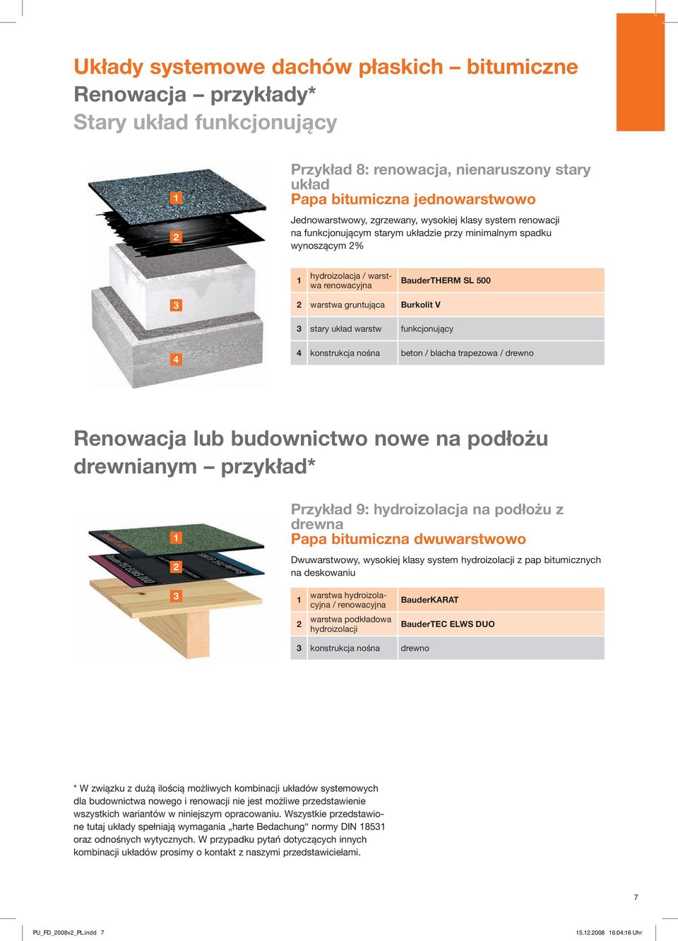 warstw funkcjonujący 4 4 konstrukcja nośna beton / blacha trapezowa / drewno Renowacja lub budownictwo nowe na podłożu drewnianym przykład* Przykład 9: hydroizolacja na podłożu z drewna Papa