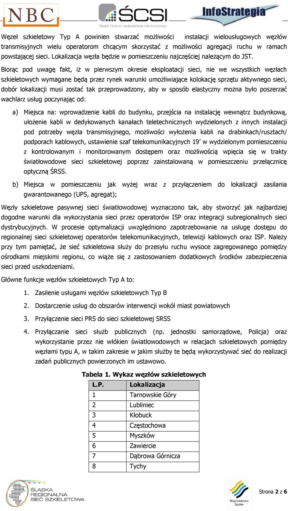 Biorąc pod uwagę fakt, iż w pierwszym okresie eksploatacji sieci, nie we wszystkich węzłach szkieletowych wymagane będą przez rynek warunki umożliwiające kolokację sprzętu aktywnego sieci, dobór