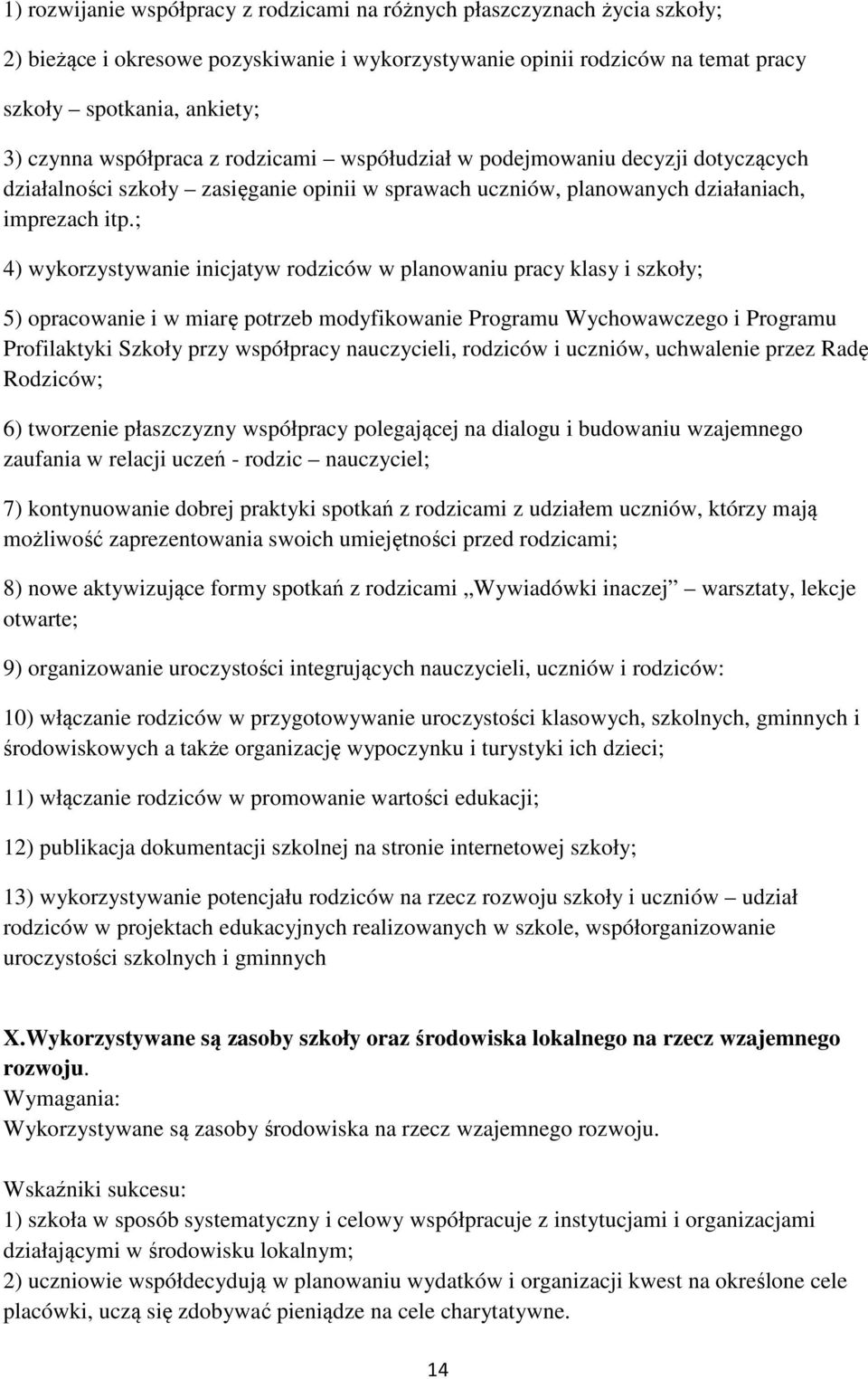 ; 4) wykorzystywanie inicjatyw rodziców w planowaniu pracy klasy i szkoły; 5) opracowanie i w miarę potrzeb modyfikowanie Programu Wychowawczego i Programu Profilaktyki Szkoły przy współpracy